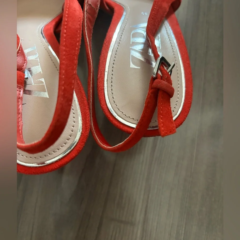 WORN TWICE - ZARA RED SPARKLE KITTEN HEEL - Picture 6 of 11